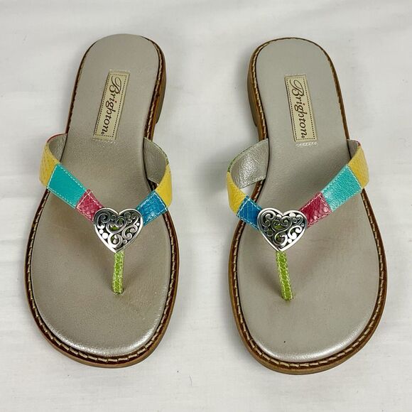 Brighton Orla Leather Sandals Size 6.5 Heart Flip Flops Thong Slip On Resort - Picture 1 of 6